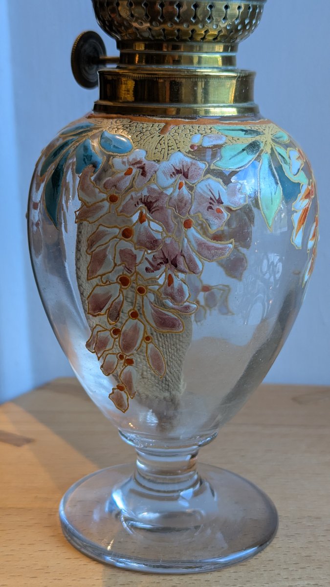 Art Nouveau Kerosene Lamp, Made Of Enameled Glass—brenner Kosmos—glycine-photo-3
