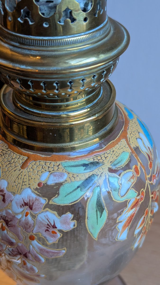 Art Nouveau Kerosene Lamp, Made Of Enameled Glass—brenner Kosmos—glycine-photo-4