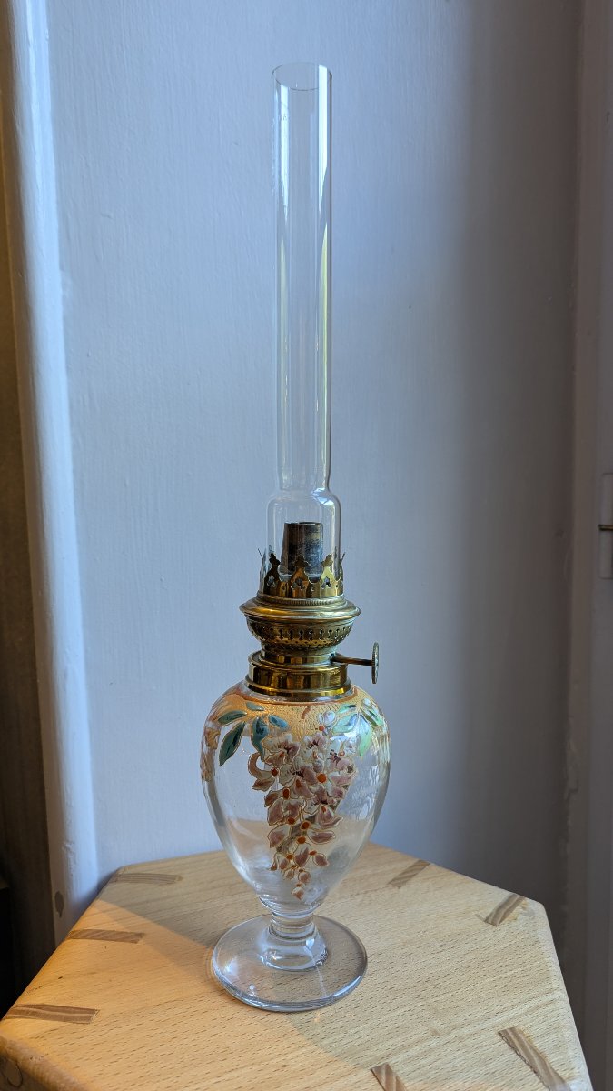 Art Nouveau Kerosene Lamp, Made Of Enameled Glass—brenner Kosmos—glycine-photo-1