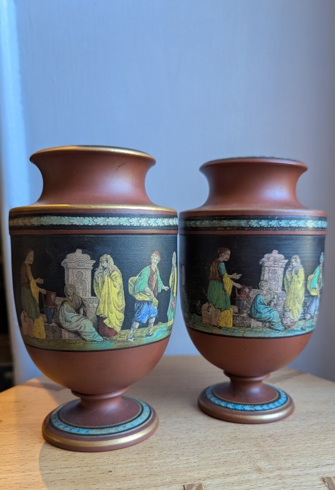 Pair Of 19th-century Vases—prattware—1850—turkish Smoker-photo-2