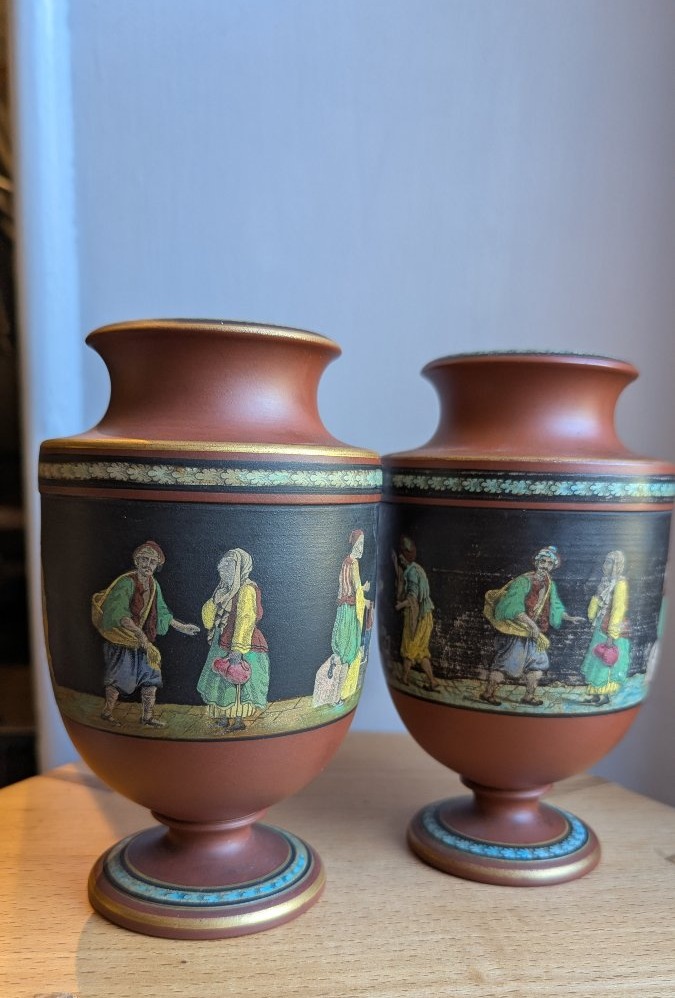 Pair Of 19th-century Vases—prattware—1850—turkish Smoker-photo-3