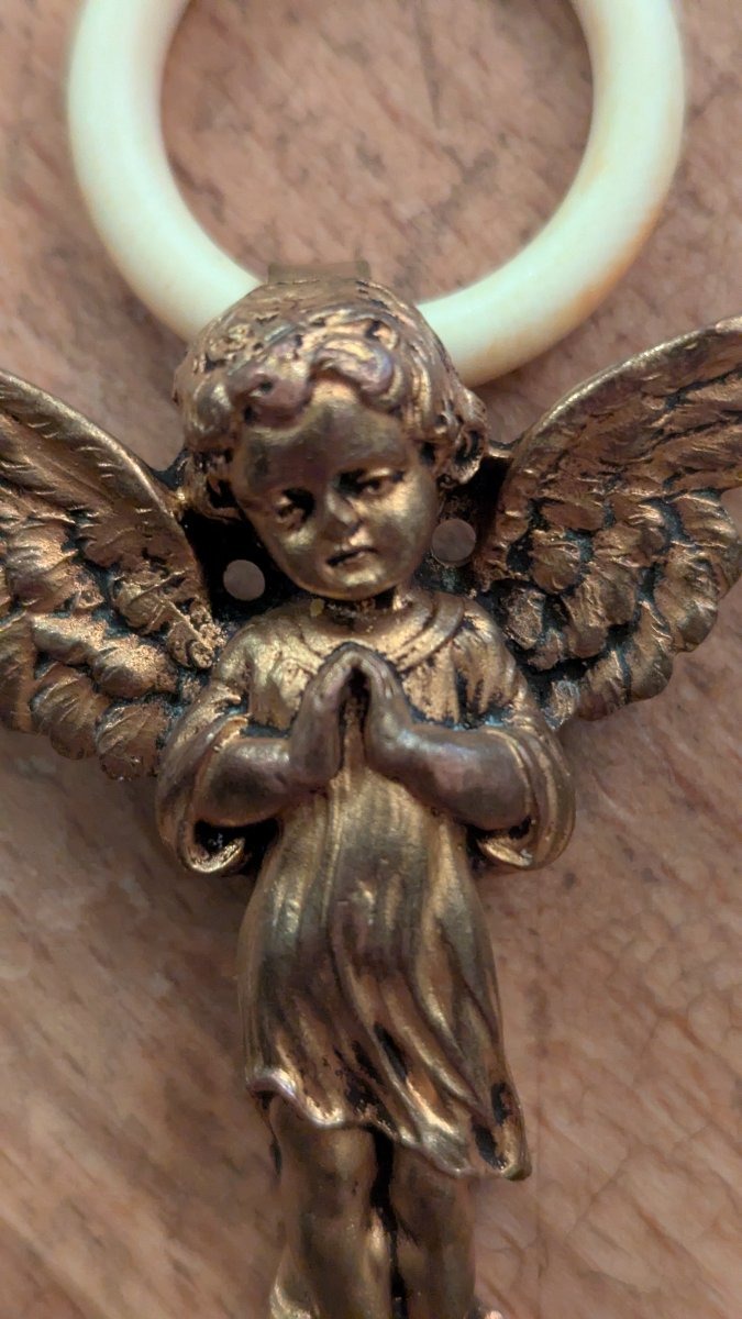 Guardian Angel Or Cradle Ring, Made Of Bronze And Ivory-photo-2