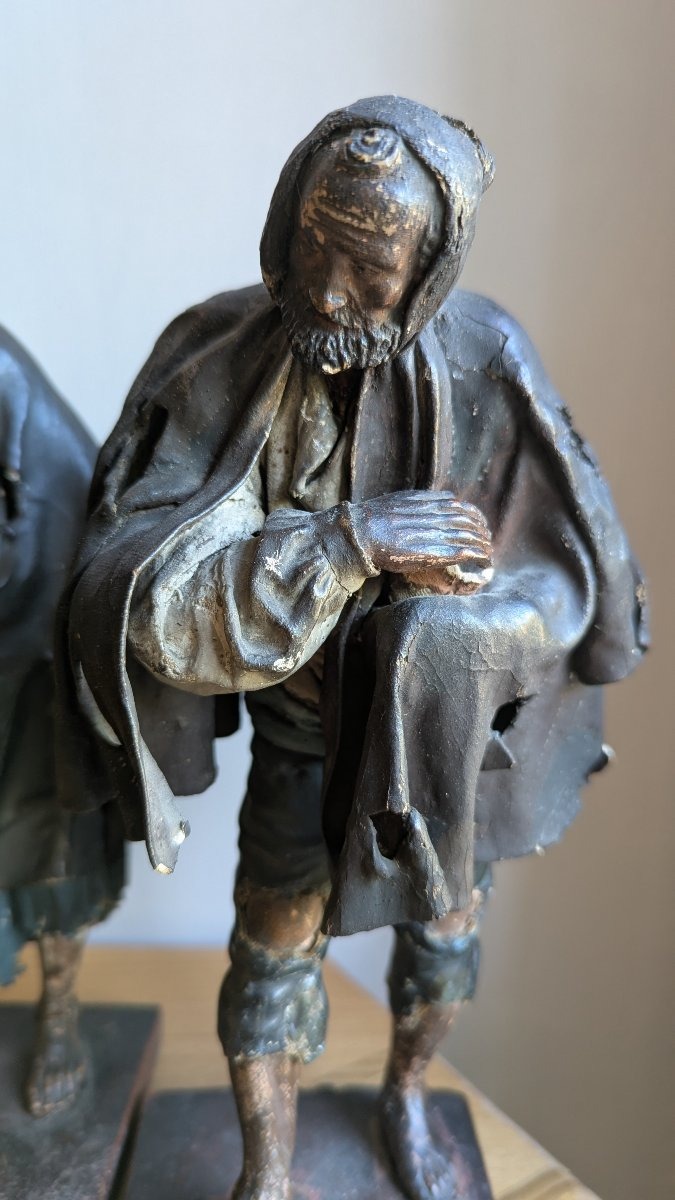 Paire de mendiants napolitains, début 19ème, en terre cuite et papier enduit-Crêche-photo-2