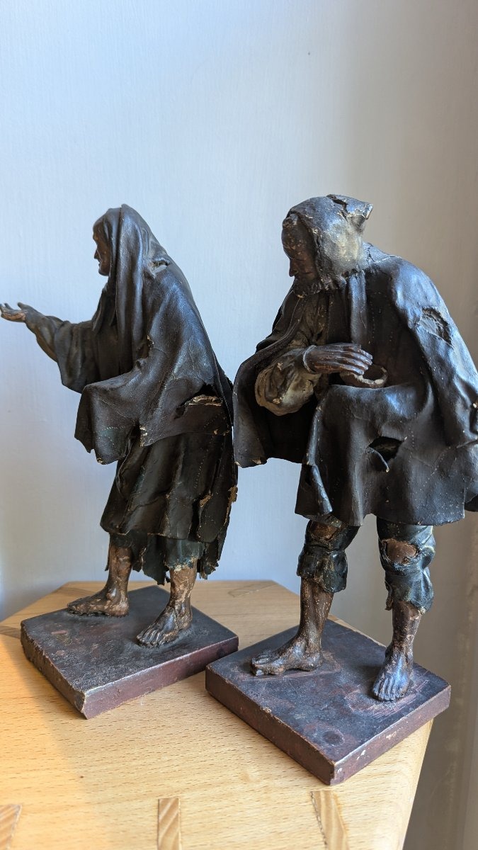 Paire de mendiants napolitains, début 19ème, en terre cuite et papier enduit-Crêche-photo-2