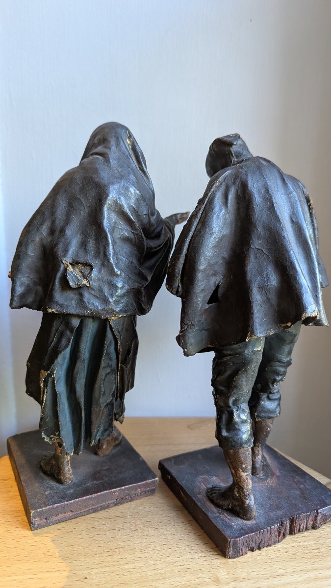 Paire de mendiants napolitains, début 19ème, en terre cuite et papier enduit-Crêche-photo-3