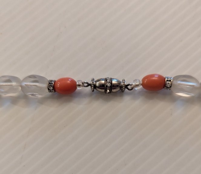 Collier Art Déco, en galalithe orange, verre taillé et strass-photo-1