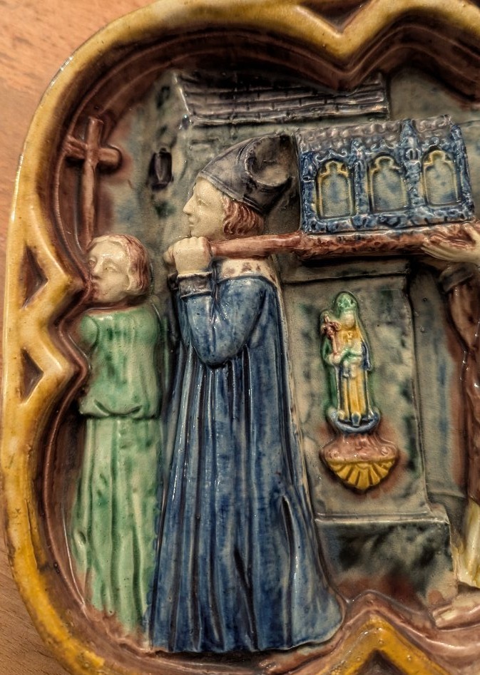 Plaque murale en céramique, à haut relief-Sujet religieux-Procession-photo-2