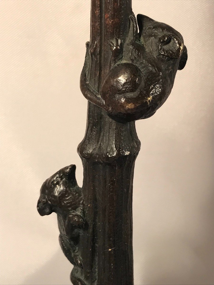 Funny Pair Of Large 19th Century Candlesticks, In Bronze-rats Attacking A Nest-photo-2