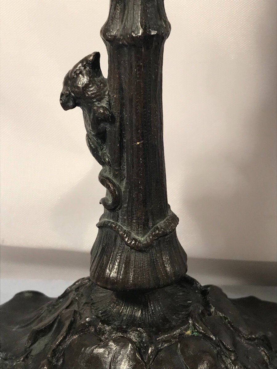 Funny Pair Of Large 19th Century Candlesticks, In Bronze-rats Attacking A Nest-photo-4