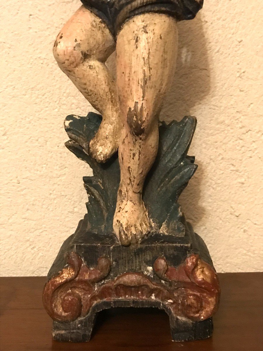 Porte-torchère 18ème, en bois peint-Putto-Bougeoir-photo-3