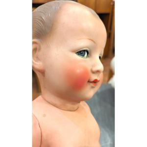 Beautiful Blue Glass Eyes For This Petitcollin, In Celluloid-57 Cm