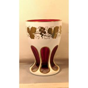 Vase en cristal overlay et peint-Rose et or