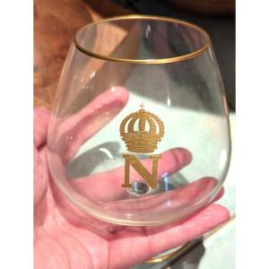 6 Cognac Glasses, In St Louis Crystal With Gold Inlay