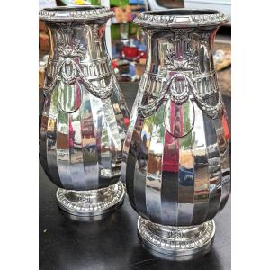 Pair Of Large Vases, In Silver-plated Metal, Gallia, Christofle