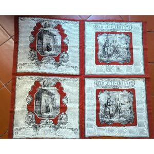 19th Century Printed Fabric For 4 Handkerchiefs - Lamy-godard And Buquet - Rouen