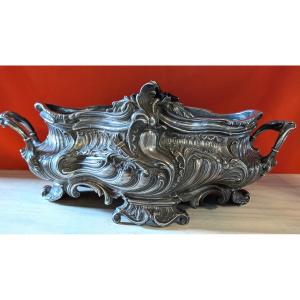 Rocaille Style Planter, 19th Century, In Silver-plated Bronze - Louis XV