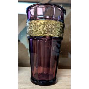 Art Deco Vase, Amethyst Color With Gilding, Moser