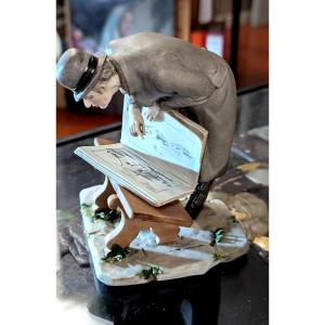 Le Collectionneur de gravures-Figurine en biscuit peint
