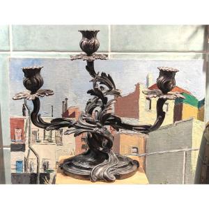 Louis XV Style, Silver-plated Bronze Candlestick By Victor Saglier