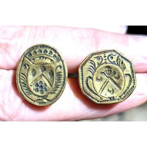 Pair Of Medieval Bronze Seals, On The Same Original Chain