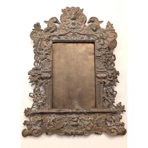 Imposant cadre, 19ème, en bronze-Miroir-Tableau