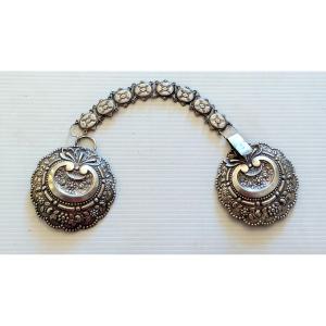 Grosse boucle de cape en argent massif, 19ème-Bijou-Costume