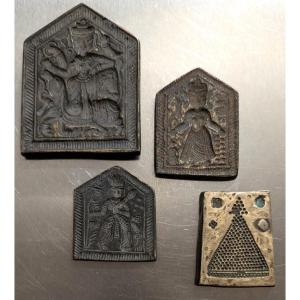 4 Matrices en bronze, pour bijoux-Inde-19ème-Pendentif ethnique