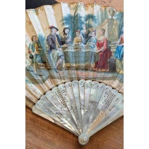 18th-century Fan, Made Of Carved And Engraved Mother-of-pearl—painted Decoration