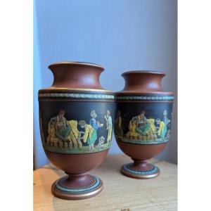 Pair Of 19th-century Vases—prattware—1850—turkish Smoker