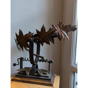 Mechanical Wine Decanter, Art Deco Style, Made Of Wrought Iron
