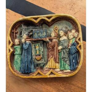 Ceramic Wall Plaque, High Relief—religious Subject—procession