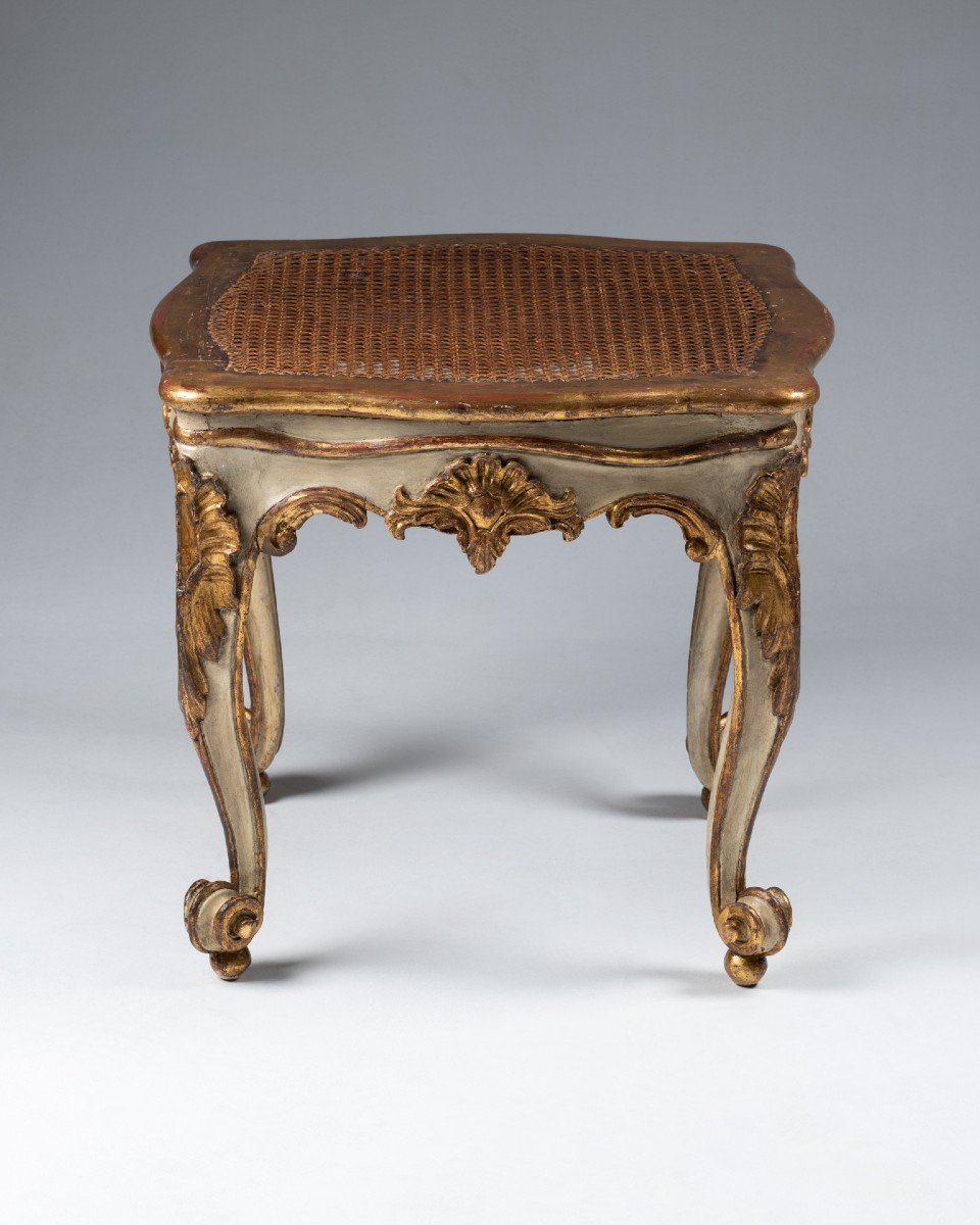 Tabouret En Bois Laqué Et Doré   Italie XVIIIe Siècle-photo-2