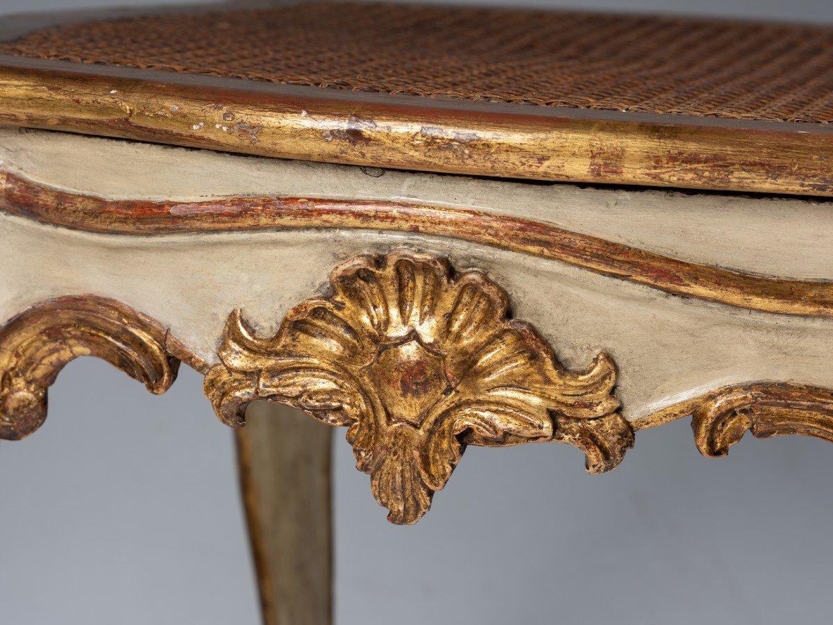 Tabouret En Bois Laqué Et Doré   Italie XVIIIe Siècle-photo-4