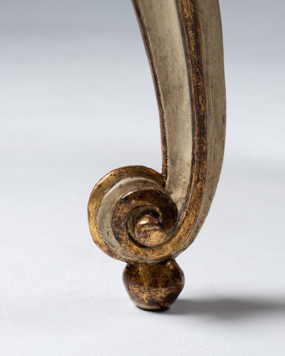 Tabouret En Bois Laqué Et Doré   Italie XVIIIe Siècle-photo-2