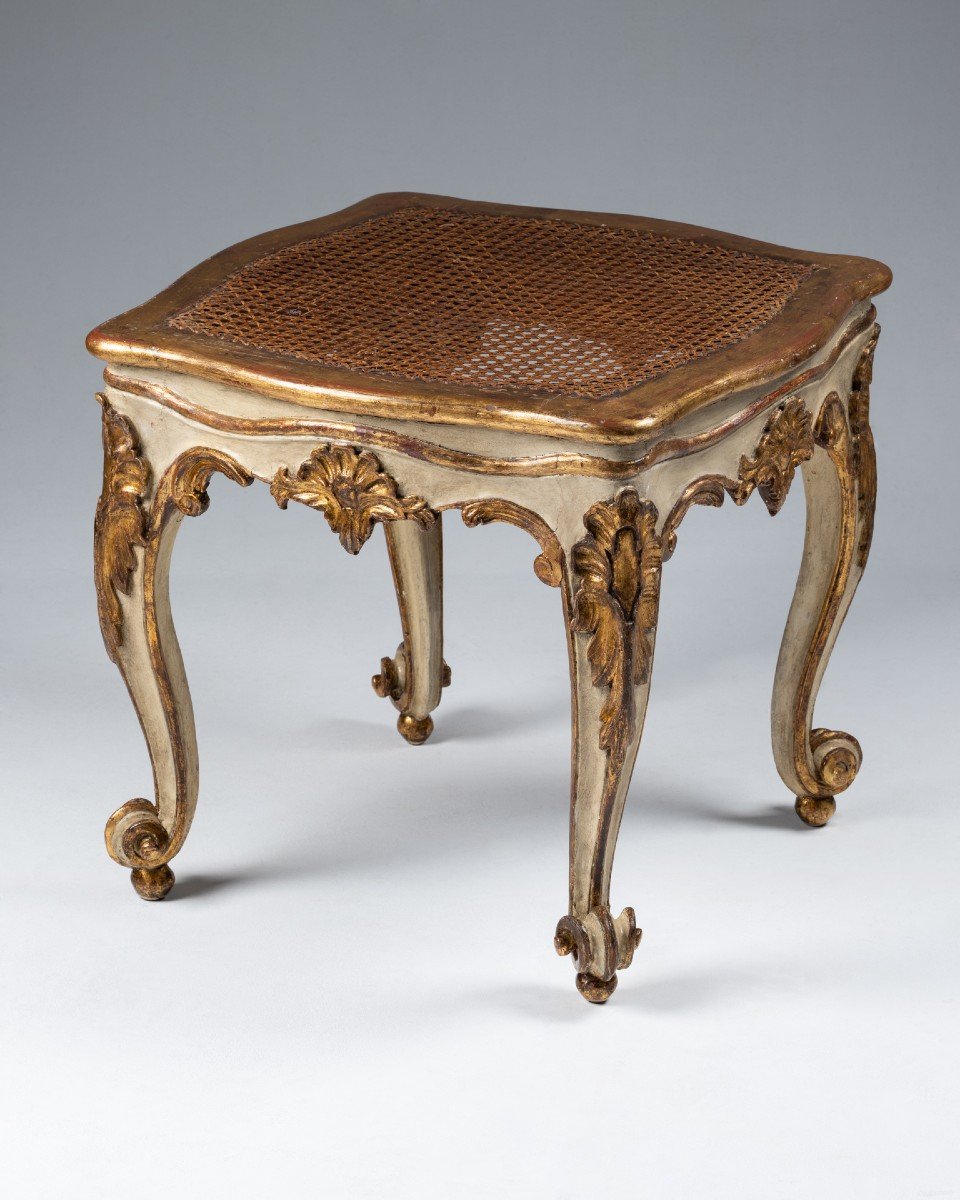 Tabouret En Bois Laqué Et Doré   Italie XVIIIe Siècle