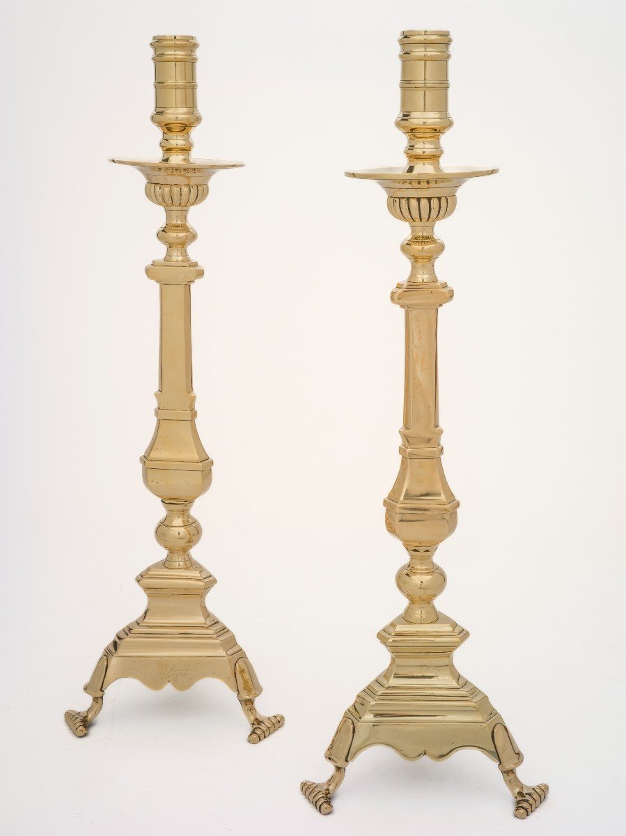 Pair Of Large Bronze Candlesticks Louis XIII Period