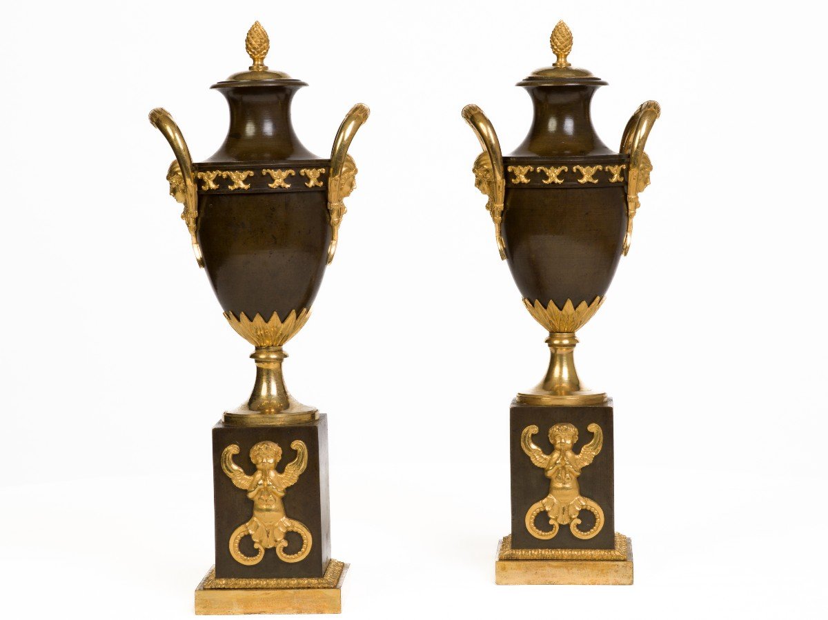 Pair Of Covered Vases Forming Candlestick Empire Period