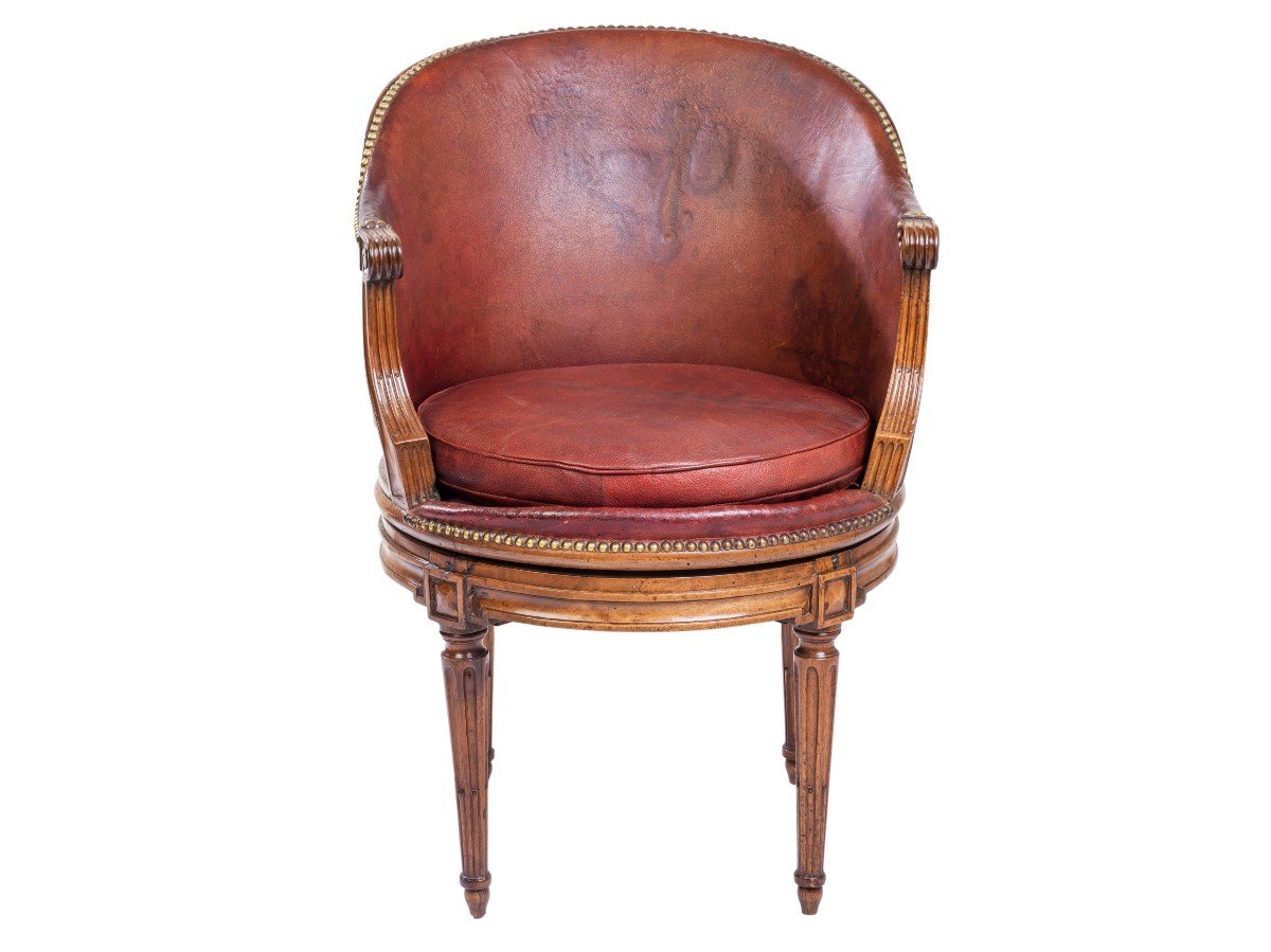 Fauteuil De Bureau à Assise Tournante    Epoque Louis XVI-photo-2