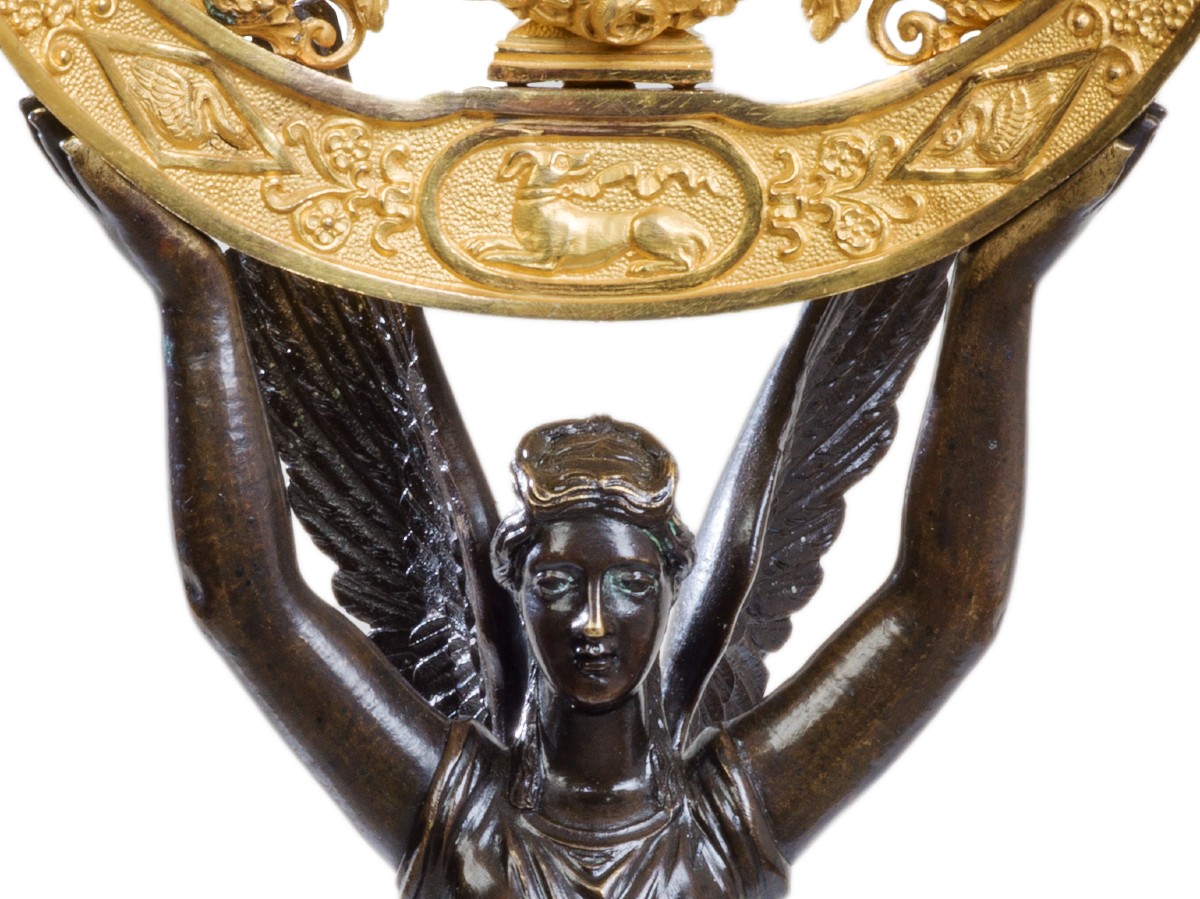 Pair Of Patinated And Gilded Bronze Candelabras, Empire Period-photo-3