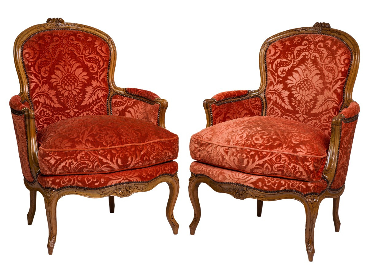 Paire de bergères en noyer   Epoque Louis XV-photo-2