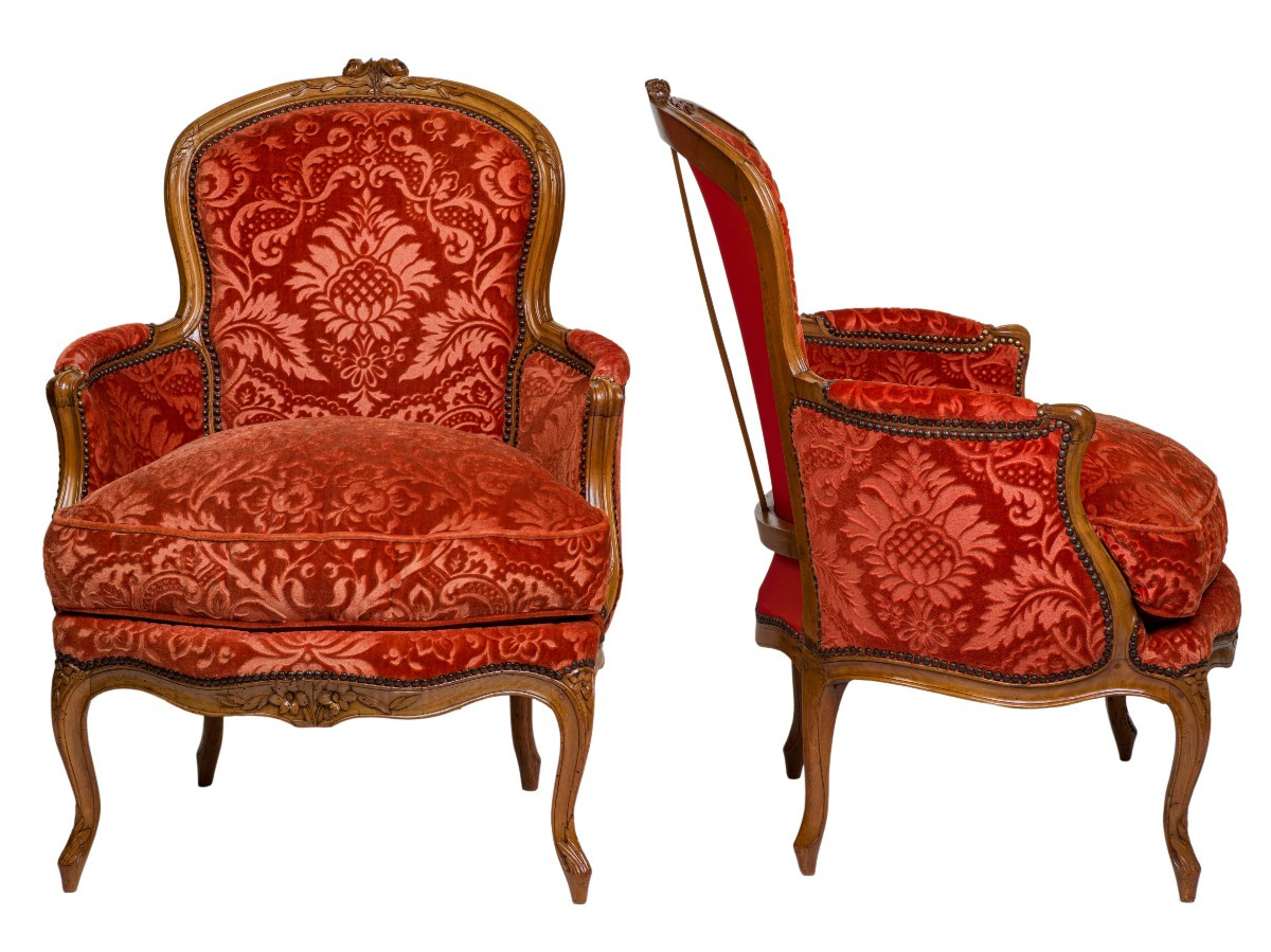 Paire de bergères en noyer   Epoque Louis XV-photo-3