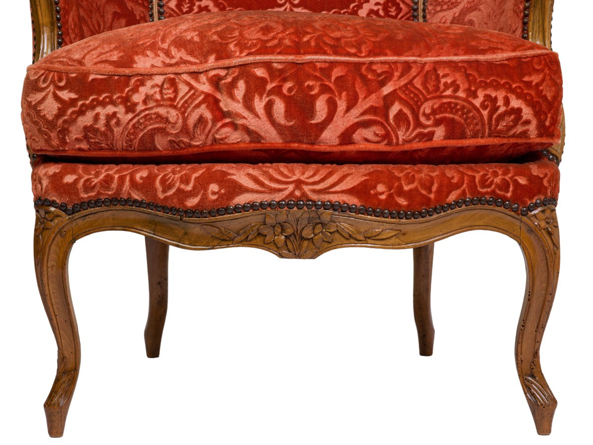 Paire de bergères en noyer   Epoque Louis XV-photo-6