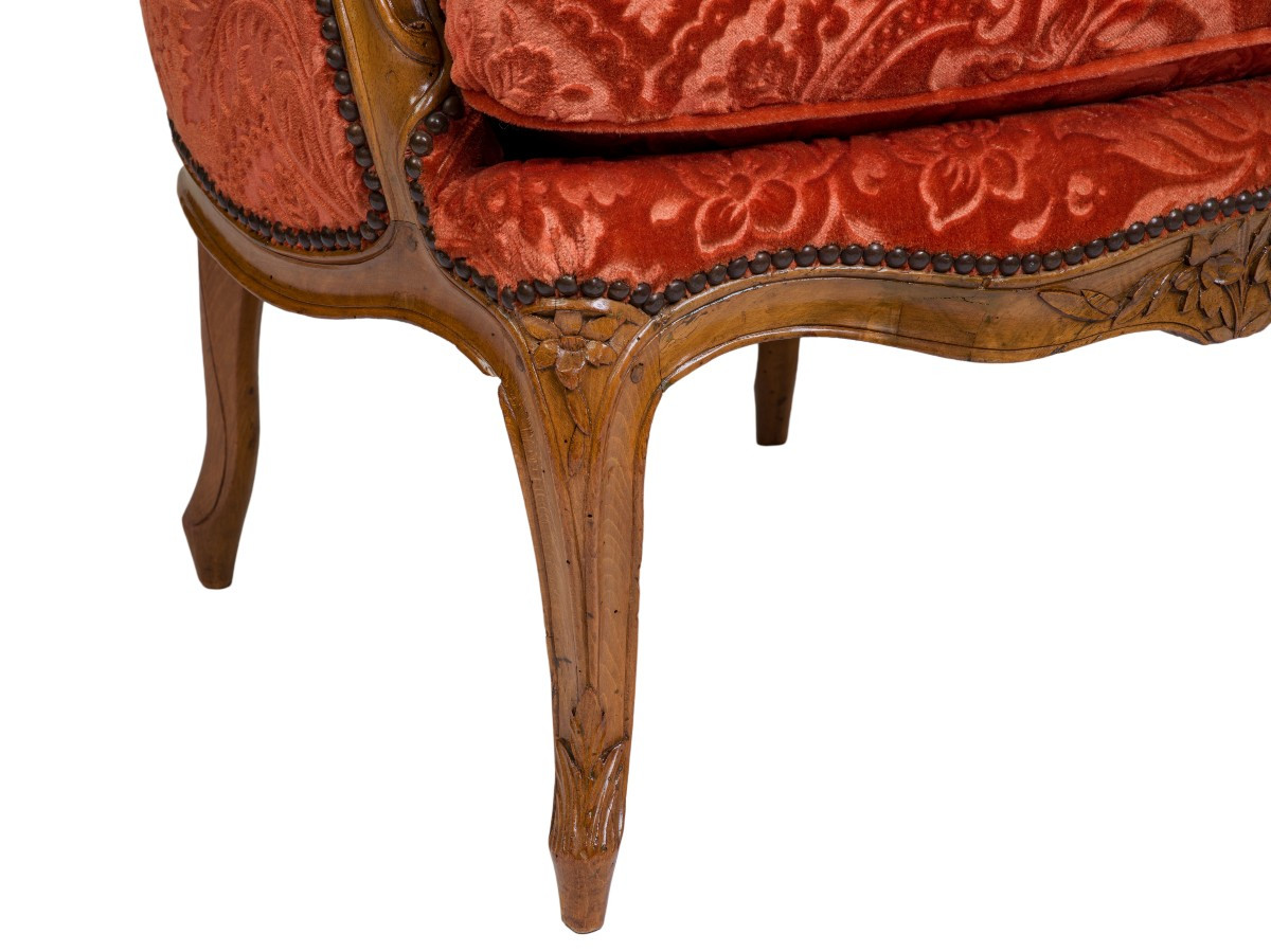 Paire de bergères en noyer   Epoque Louis XV-photo-7