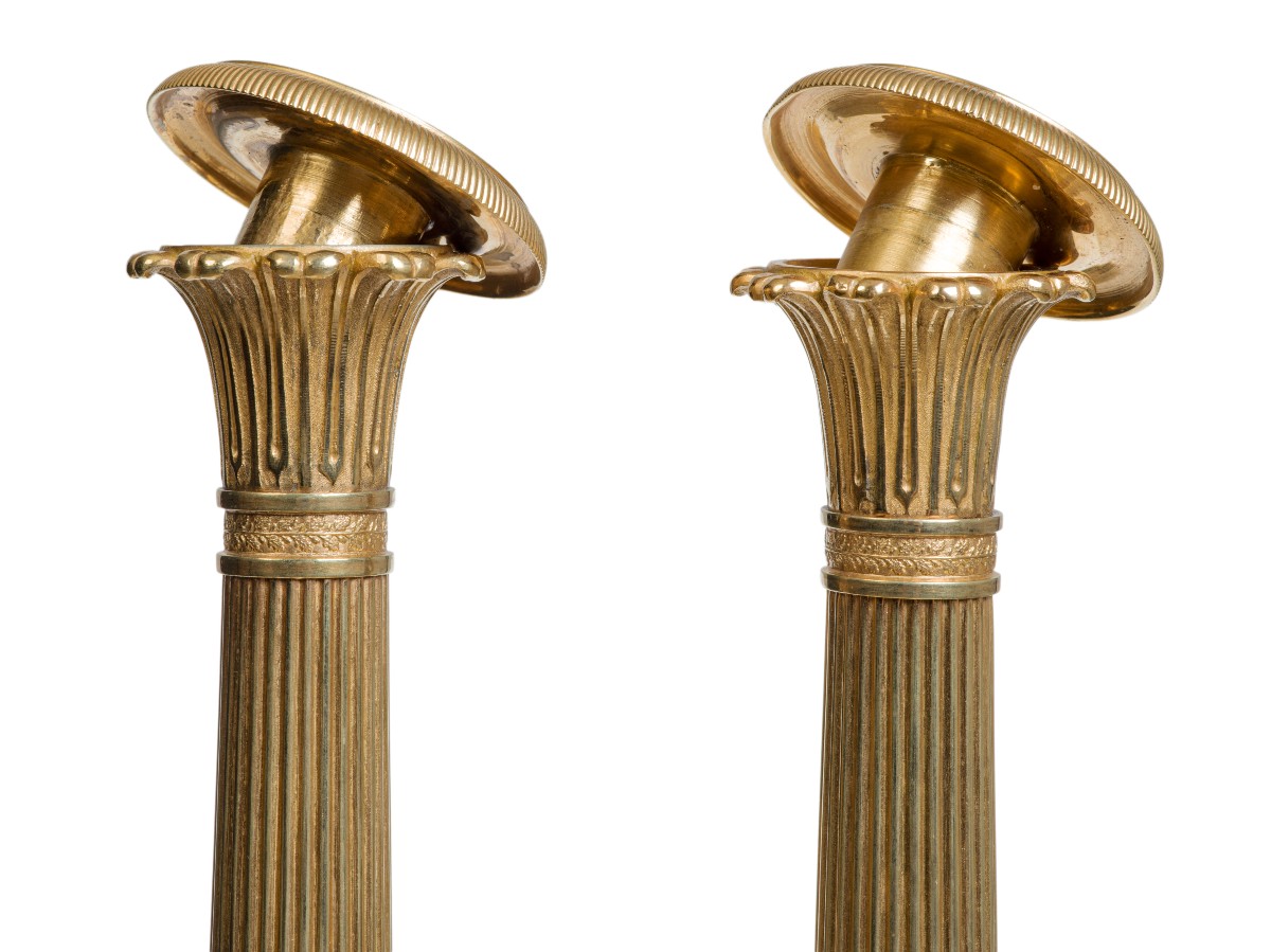 Pair Of Gilt Bronze Candlesticks, Restoration Period-photo-3