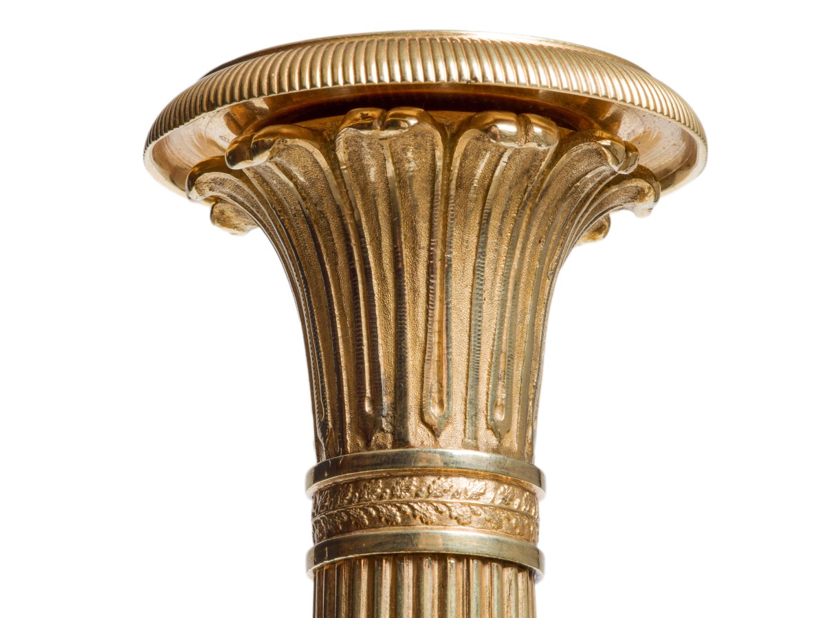 Pair Of Gilt Bronze Candlesticks, Restoration Period-photo-4