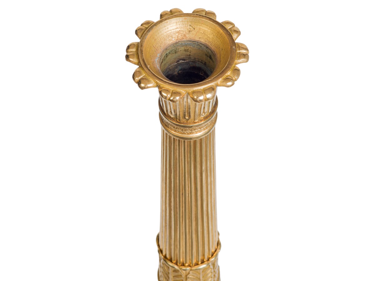 Pair Of Gilt Bronze Candlesticks, Restoration Period-photo-1