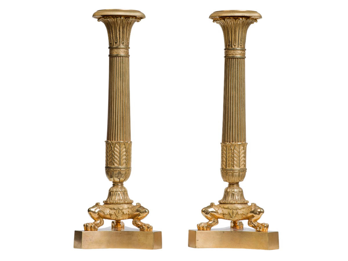 Pair Of Gilt Bronze Candlesticks, Restoration Period