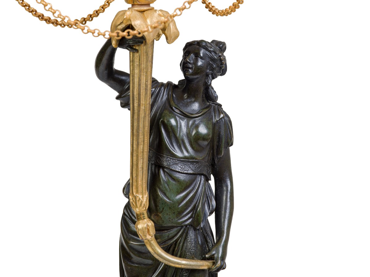 Paire de candélabres en bronze patiné et doré   Epoque Louis XVI-photo-1