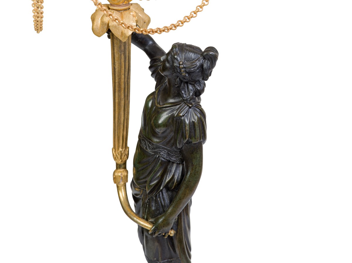 Paire de candélabres en bronze patiné et doré   Epoque Louis XVI-photo-2
