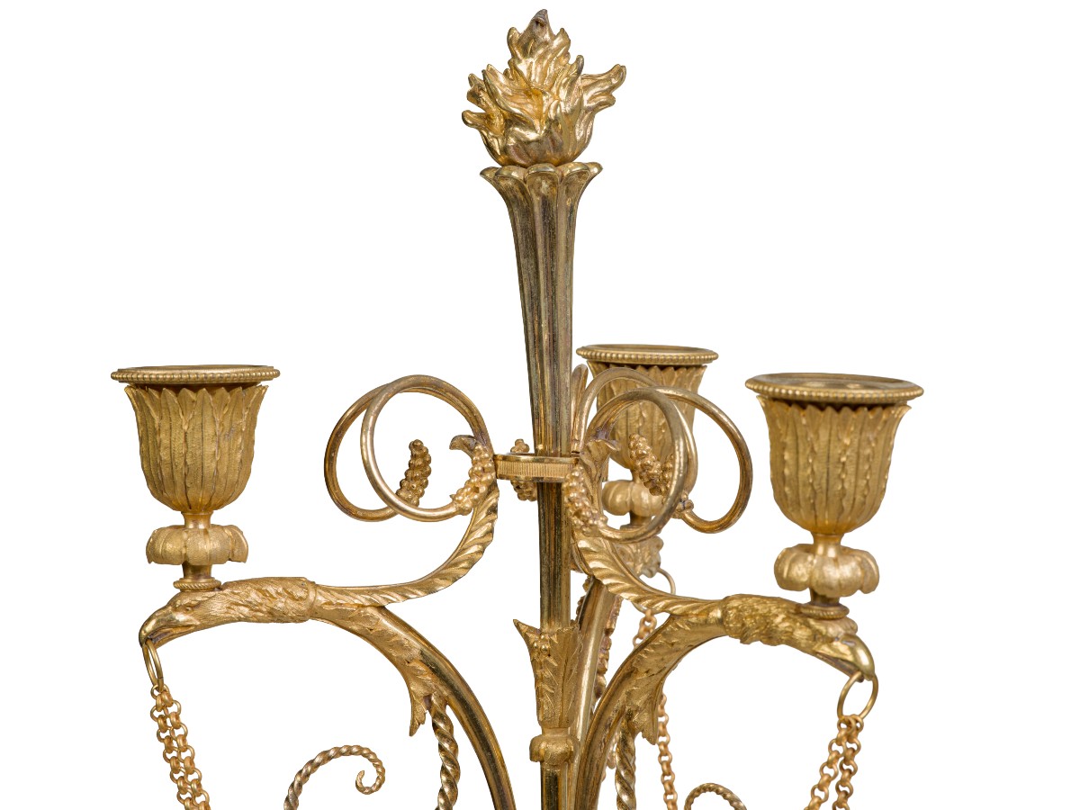 Paire de candélabres en bronze patiné et doré   Epoque Louis XVI-photo-4